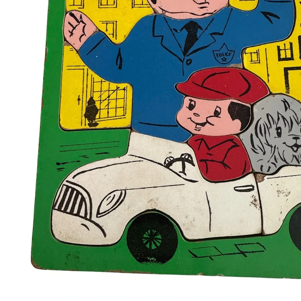 Playskool Policeman 16 Piece Wooden Jigsaw Puzzle Vintage 195-6‎ Board